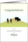 Promotion To Major In Army Jeep And Personnel Silhouettes On Terrain card