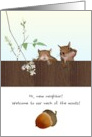 Welcome New Neighbor Two Squirrels Saying Hello Over Wooden Fence card