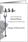 Retirement Male Nurse Practitioner Hanging Up Stethoscope card