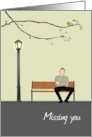 Gay Man Sitting Alone Missing Male Partner Lit Street Lamp By Bench card