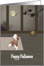 Halloween Basset Hound Watching Owl In Flight Against Moon card