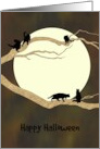 Halloween Black Cats Climbing On Tree Branches Full Moon card