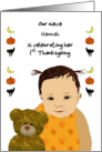 Niece First Thanksgiving Smiling Baby And Teddy Custom card