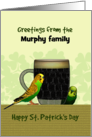 St. Patrick’s Day Parakeets Beside Delicious Glass Of Stout card