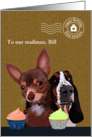 Birthday For Mailman Chihuahua And Basset Hound And Cupcakes card