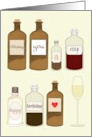 Vintage Apothecary Bottles Labels With Birthday Greeting Champagne card