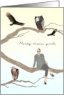 75th Birthday Party Fun Invitation Elegant Lady And Vultures In Tree card