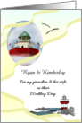 Grandson’s Wedding Bride And Groom At Hilton Head Lighthouse Custom card