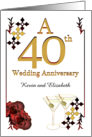 Custom 40th Ruby Wedding Anniversary Dry Martini And Red Roses card