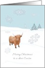 Christmas For Cousin Highland Cow In Open Country Snowing card