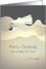 Deep Sea Fishing Trawler Out At Sea Big Waves And Night Sky Christmas card