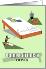 Birthday Cornhole Theme Male and Female Players Board and Bags card