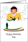 Birthday Older Man Wearing Safety Helmet Man Falls Silhouette On Cake card