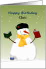 Custom Happy Birthday Snowman’s Stick Hands Holding Books card
