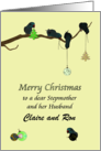Christmas Stepmother and Husband Cute Parrots Decorating Branch card