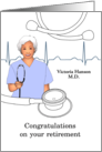 Retirement Lady Doctor Holding Stethoscope ECG Tracing card