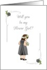 Be My Flower Girl Young Girl in Dark Grey and Black Patterned Dress card