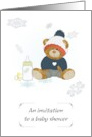 Invitation Winter Baby Shower Teddy in Cute Winter Clothes card