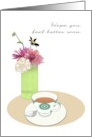 Feel Better Cup of Tea and Vase of Pretty Flowers card