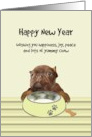 French Bulldog with Bowl of Milk and Biscuit New Year Wishes card