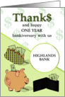 Banking Anniversary Custom Year Thanks Client Piggy Bank Purse Wallet card