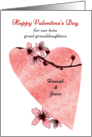 Valentine’s Day Twin Great Granddaughters Pink Blossoms and Heart card