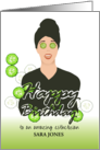 Custom Birthday for Esthetician Lady in Robe Cucumber Slices on Eyes card