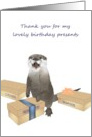 Cute Otter Pleased With Birthday Gifts of Seafood Thank You card