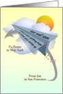 Get Well Wishes from Afar Folded Paper Plane Carrying Wishes card