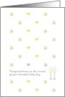 New Baby Boy Yellow and Blue Pacifiers and Hearts card