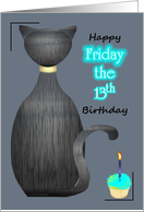 Birthday On Friday The 13th Back Of Black Cat Glowing Cupcake card