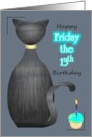 Birthday On Friday The 13th Back Of Black Cat Glowing Cupcake card