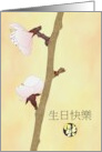 Birthday in Chinese Luck and Pinkish White Blossoms on Branch card