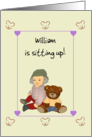 Baby Milestone Baby Is Sitting Up Teddy and Baby Sitting Side By Side card