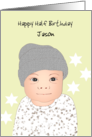 Half Birthday Baby Boy Big Eyes and Melt My Heart Smile card