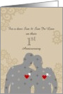 Son and Son In Law First Anniversary Couple Silhouette with Patterns card