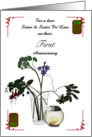 First Anniversary Sister And Sister In Law Cut Flowers And Tea Light card