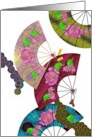 Thank You Hand Drawn Pretty and Colorful Fans with Floral Motifs card