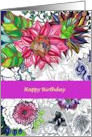 Birthday Hand Drawn Colorful Flowers and Lace card