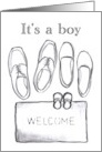 New Baby Boy Shoes and Home Welcome Mat card