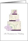 Wedding Invitation Wedding Cake With Purple Roses And Ribbons card