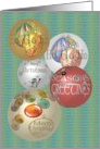 Christmas Decorations Reflected On Baubles Happy Holidays card