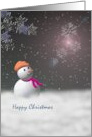 Christmas Snowman Looking At Star Lit Snowflakes card