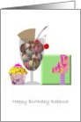 Birthday for Rebecca Ice Cream Sundae Present and Cupcake card