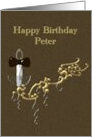Birthday For Peter Candle Lamp And Black Bow Tie card