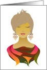 Lady Short Styled Hair Ornate Earrings Colorful Blouse Birthday card