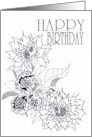 Birthday Black and White Flowers and Buds card