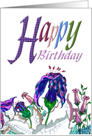 Birthday Abstract Flowers And Leaves card