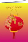 Chinese New Year Red Lantern With Flowers And Character For Luck card