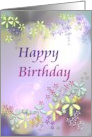 Birthday Abstract Florals in Purple Pink Green and Yellow card